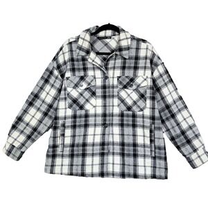 Black Tape Plaid Shacket Womens M Snap Button Front Pockets Black‎ White Flannel